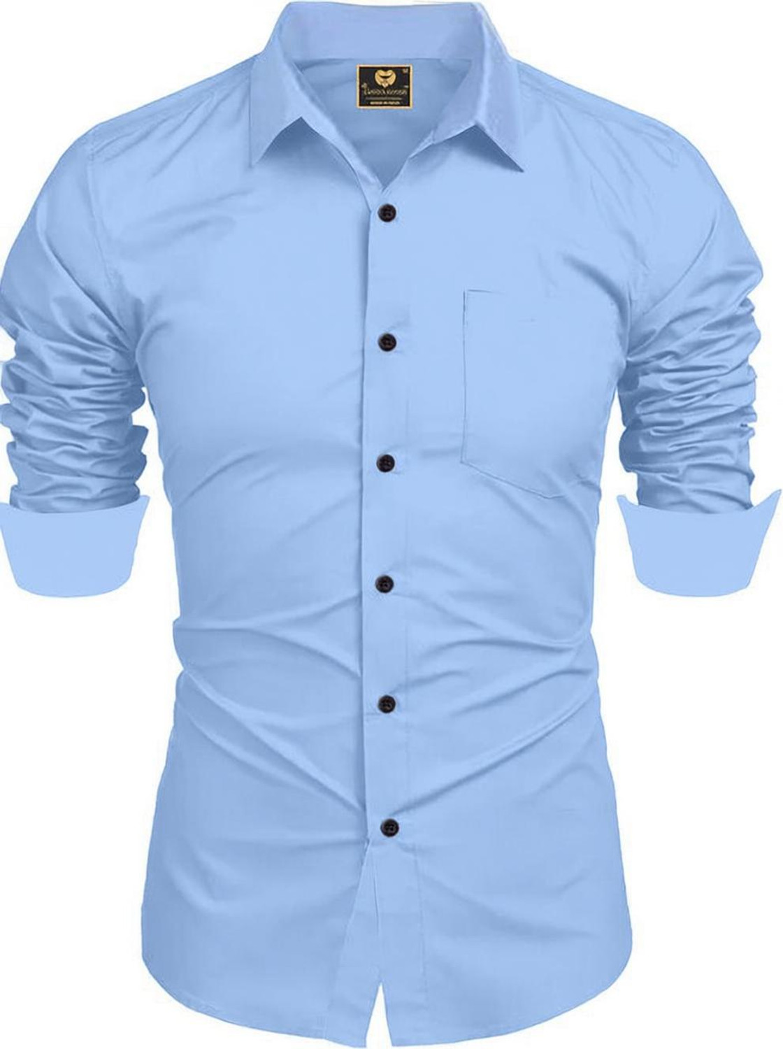 Image of VEKARIYA ENTERPRISE Men Solid Casual Light Blue Shirt