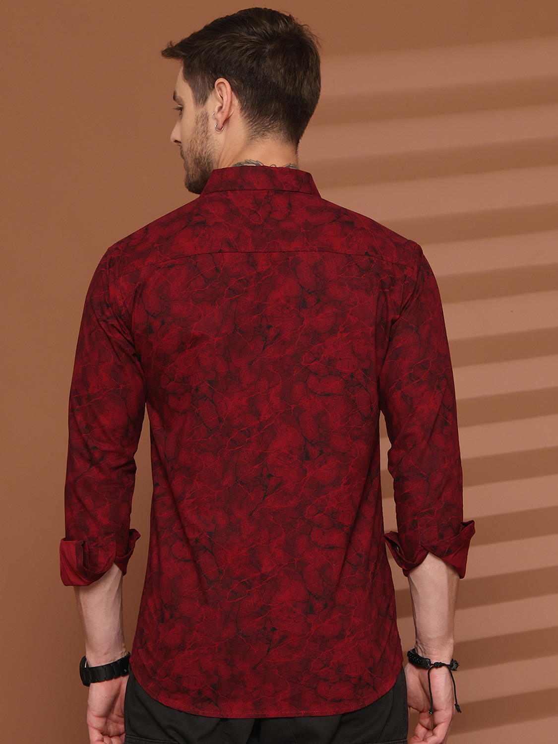 Image of Majestic Man Men Printed Casual Red Shirt