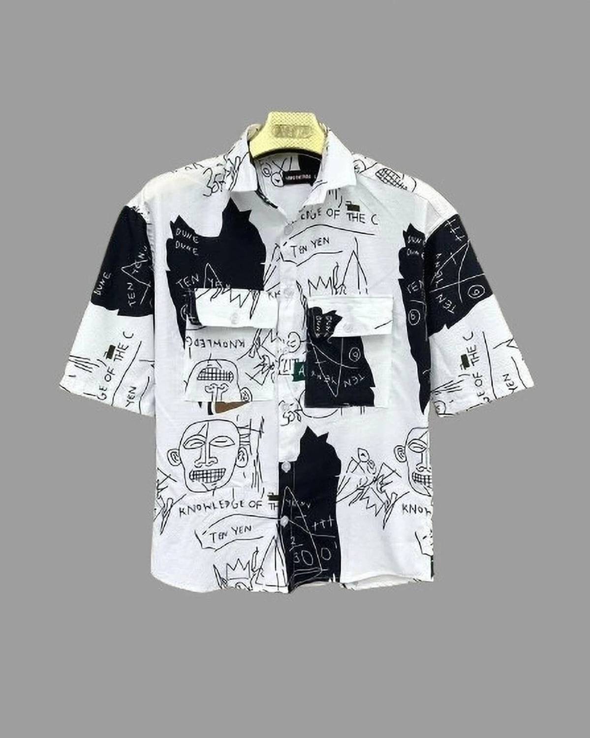AKSK Men Printed Casual White Shirt