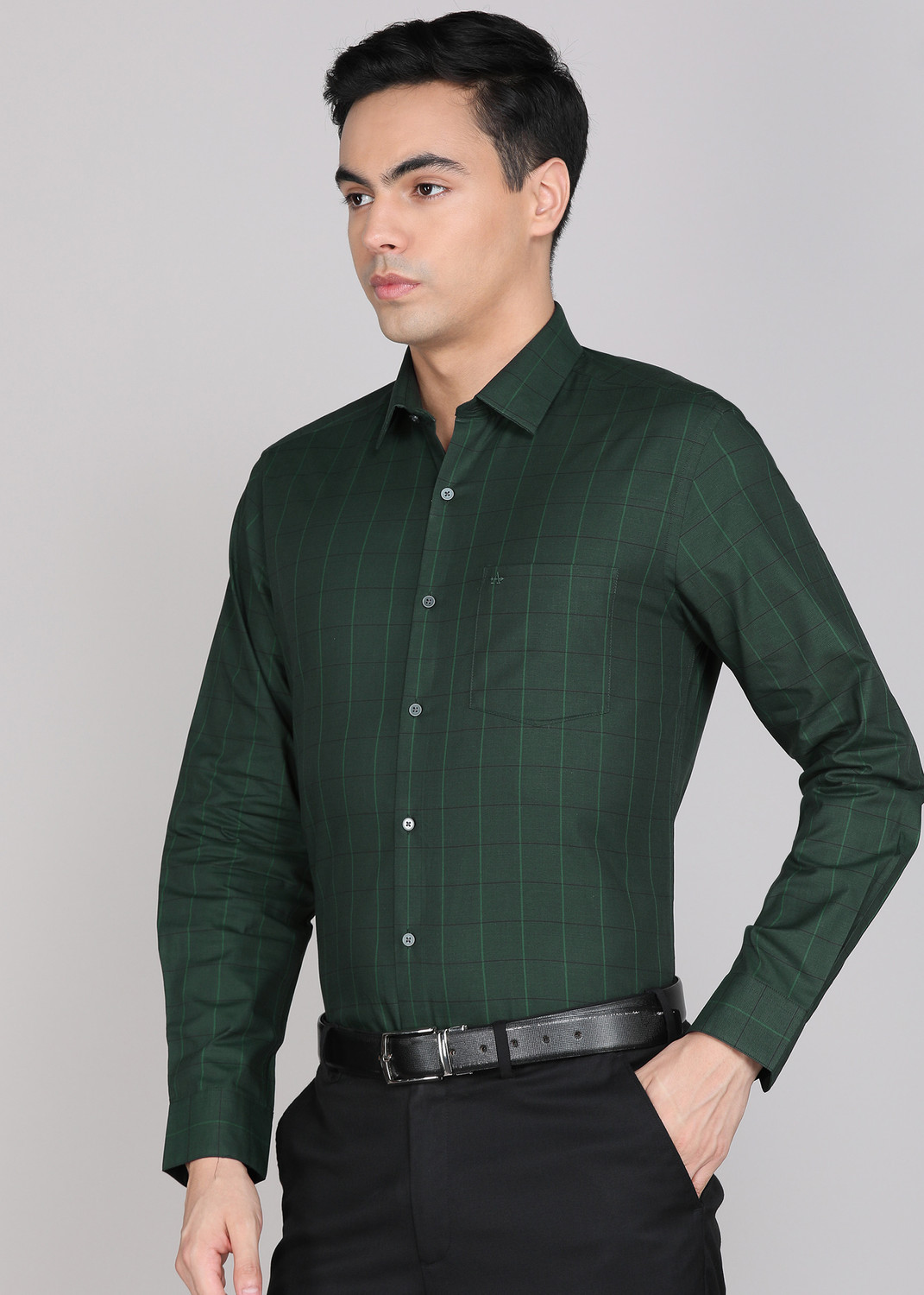 Image of ARROW Men Checkered Formal Dark Green Shirt