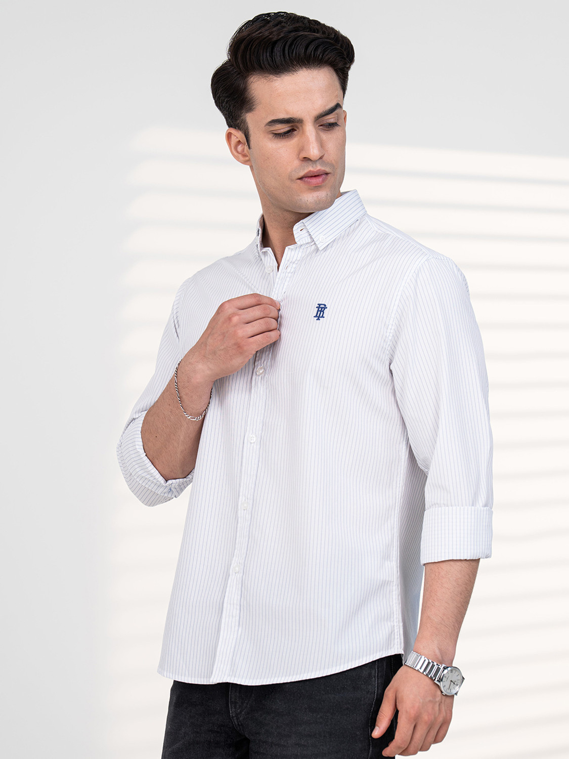 Image of RED TAPE Men Self Design Casual Blue Shirt