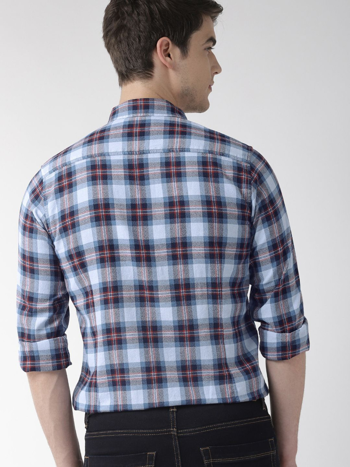 Image of Mast & Harbour Men Checkered Casual Blue Shirt