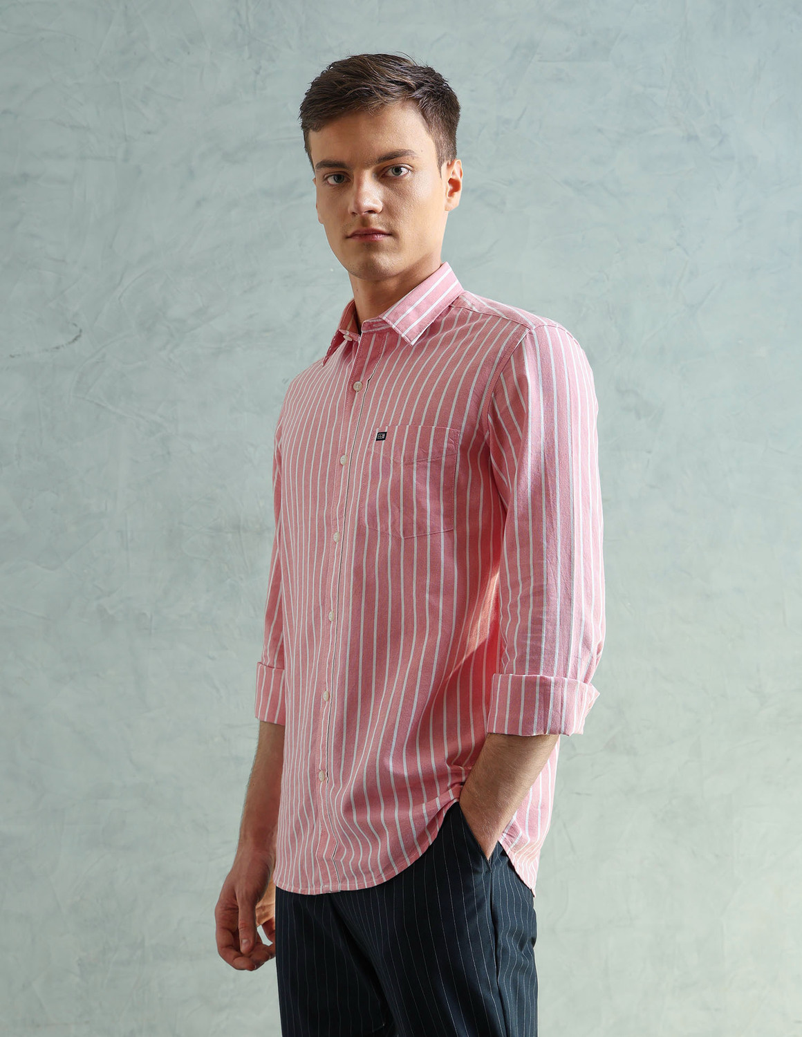 Image of Arrow Sport Men Self Design Casual Pink Shirt