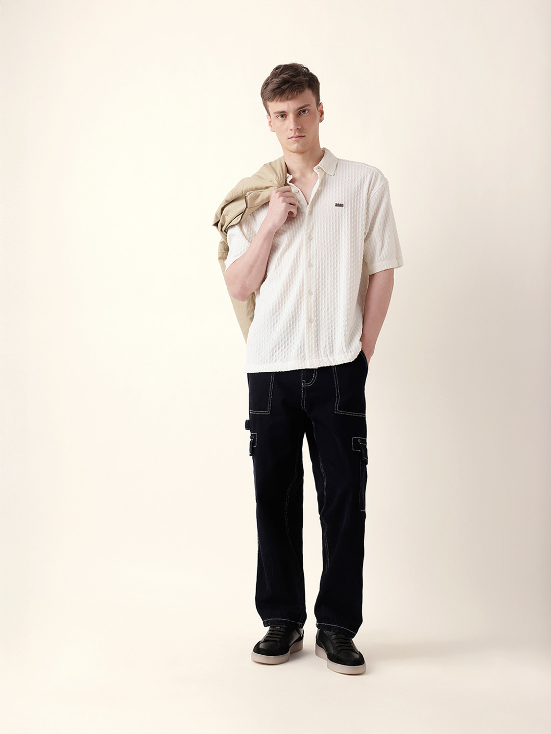 Image of THE BEAR HOUSE Men Self Design Casual White Shirt