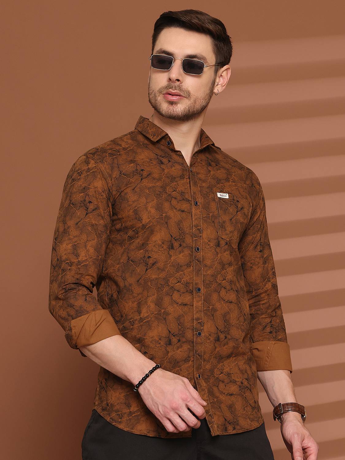 Majestic Man Men Printed Casual Brown Shirt - Image 1