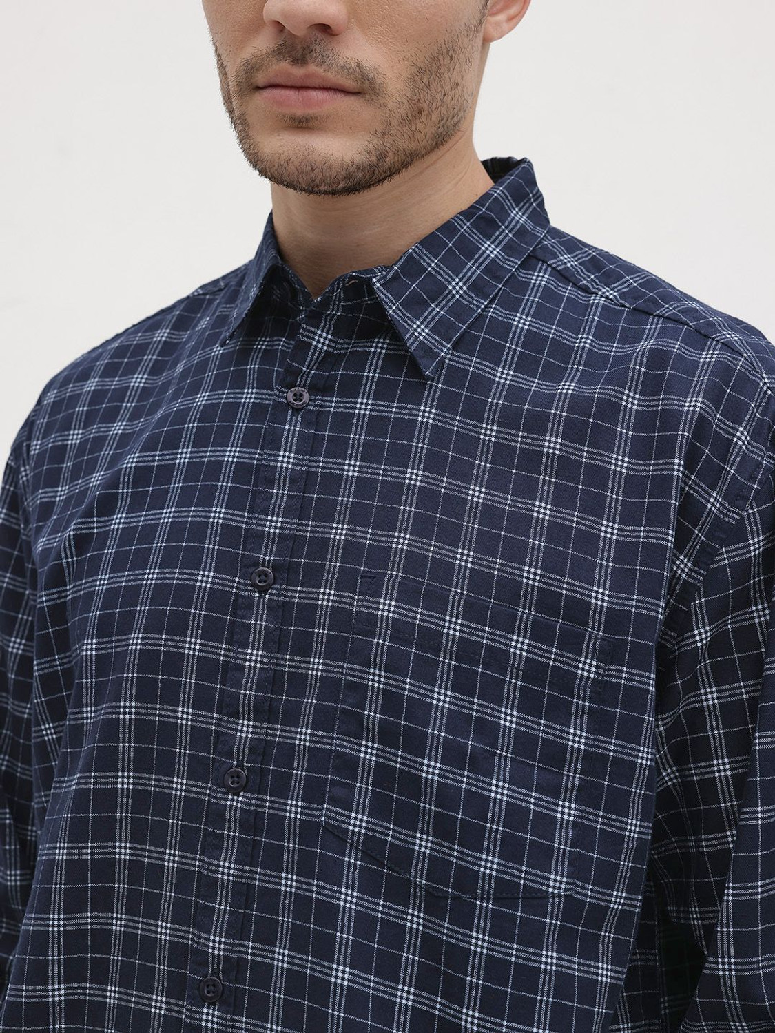 Image of Roadster Men Checkered Casual Blue Shirt