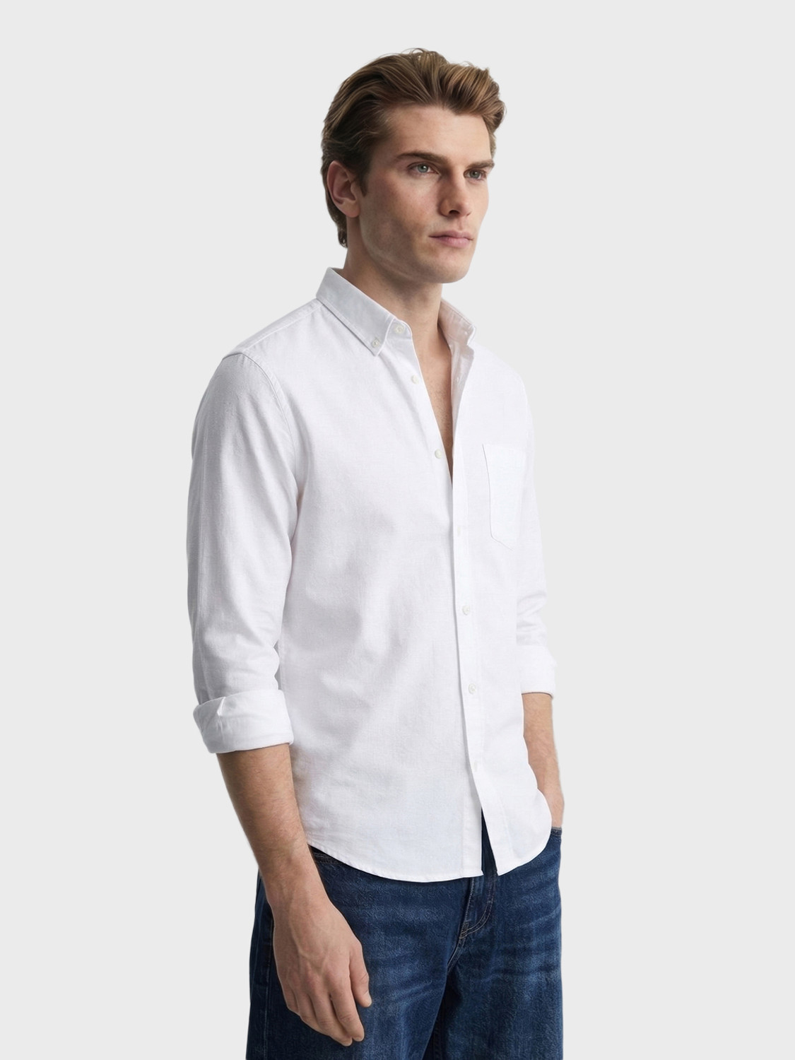Image of The Indian Garage Co. Men Solid Casual White Shirt