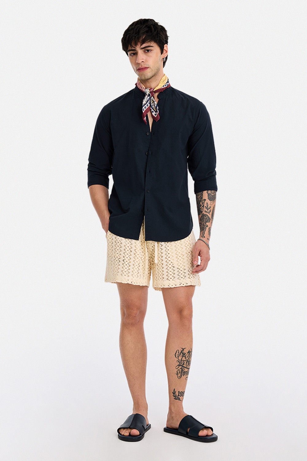 Image of Snitch Men Solid Casual Dark Blue Shirt