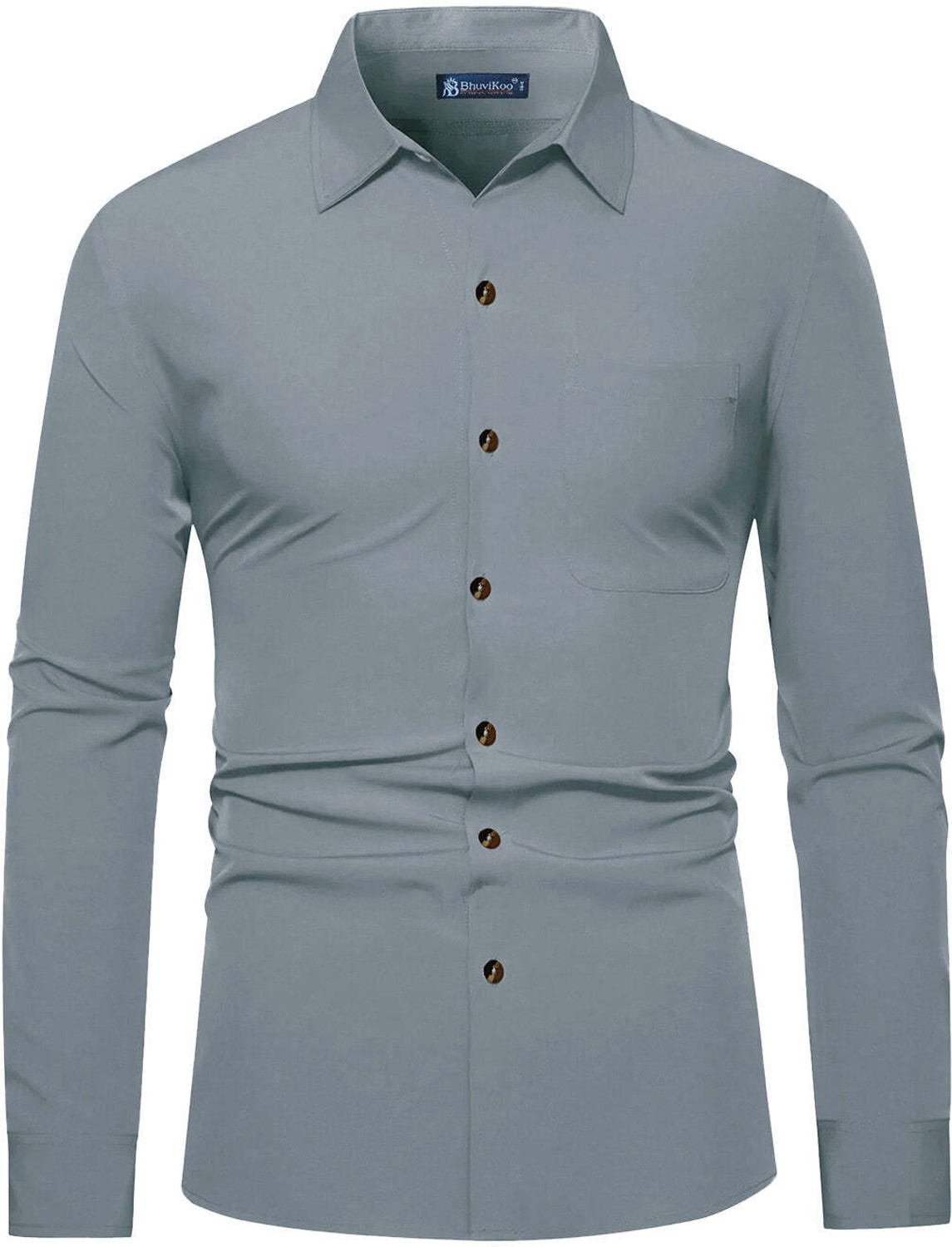 Image of BHUVIKOO Men Solid Casual Grey Shirt
