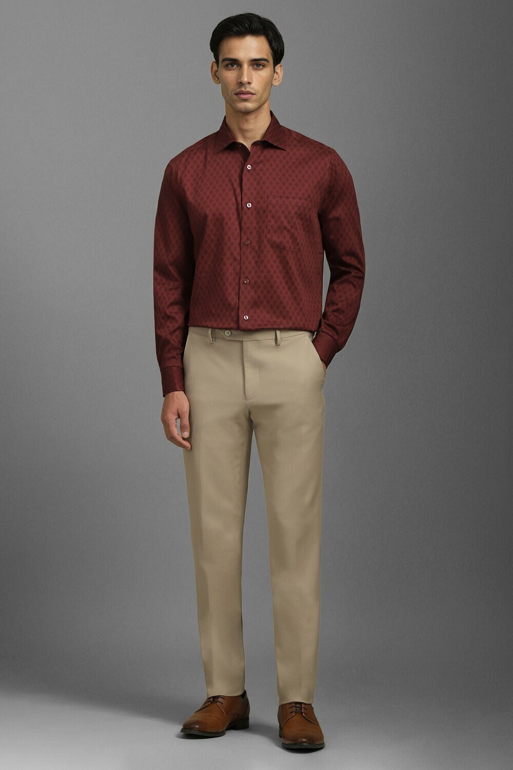 Image of LOUIS PHILIPPE Men Printed Formal Maroon Shirt