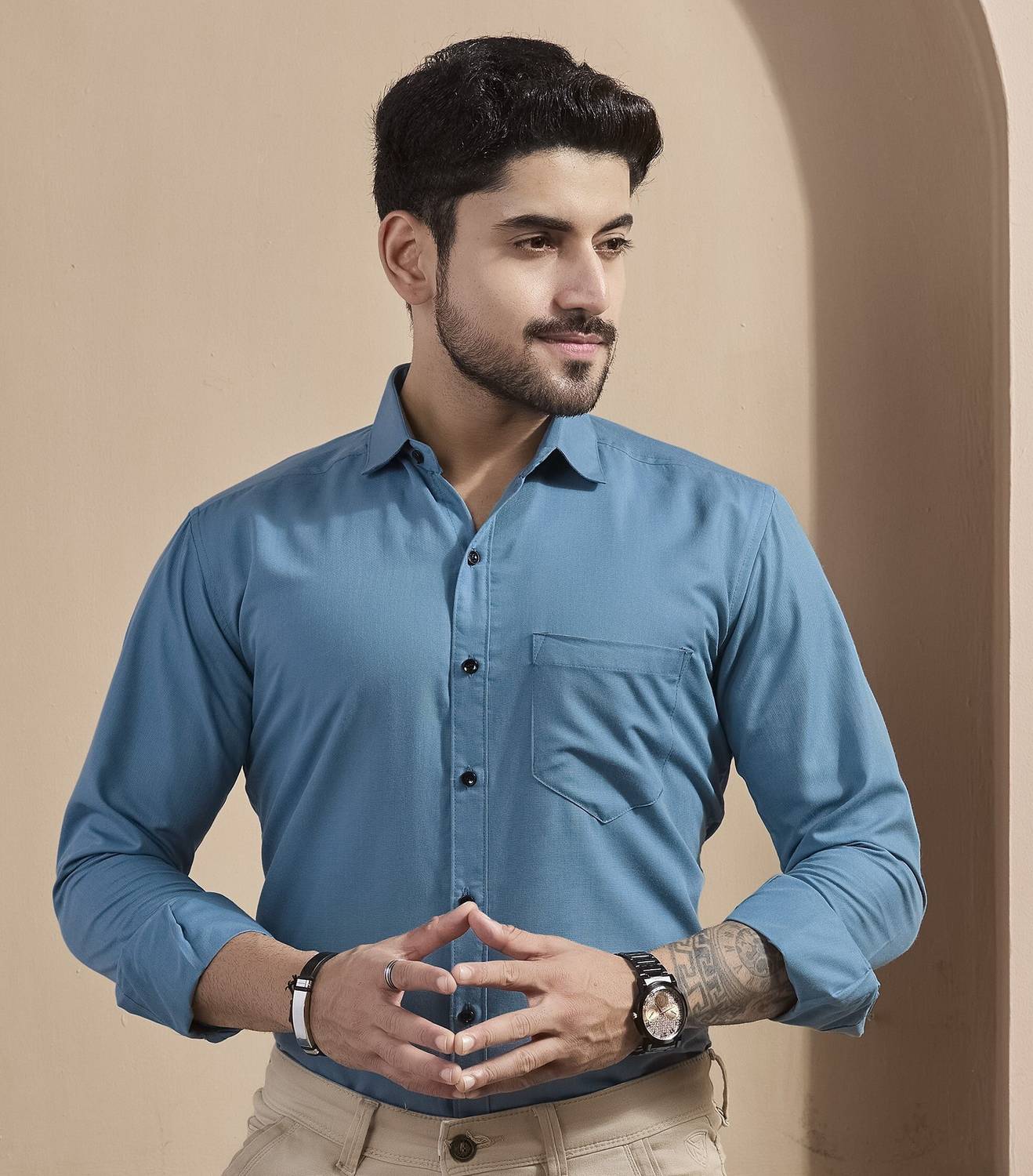 STONEBERG Men Slim Fit Solid Spread Collar Formal Shirt