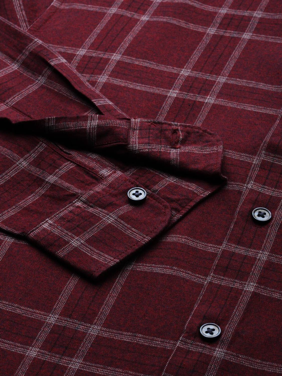 THE BEAR HOUSE Men's Checkered Casual Maroon Shirt - Image 5