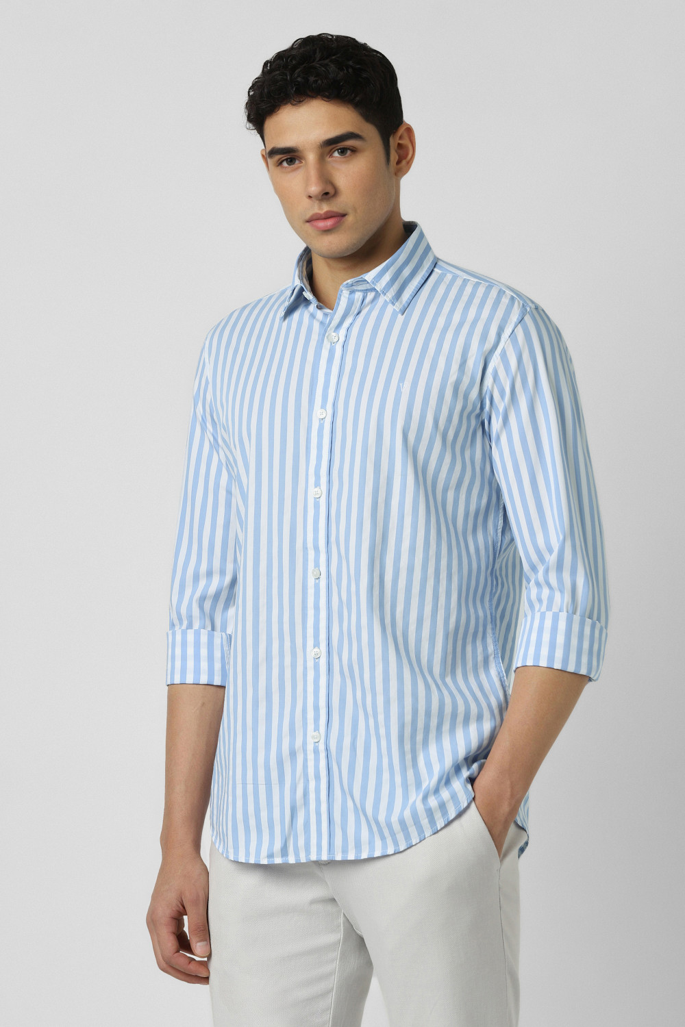 Image of VAN HEUSEN SPORT Men Striped Casual Light Blue Shirt
