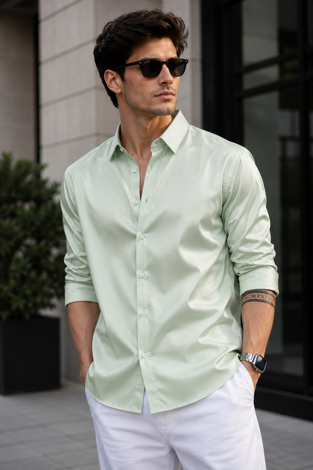 Image of The Big Attire Men Solid Party Light Green Shirt