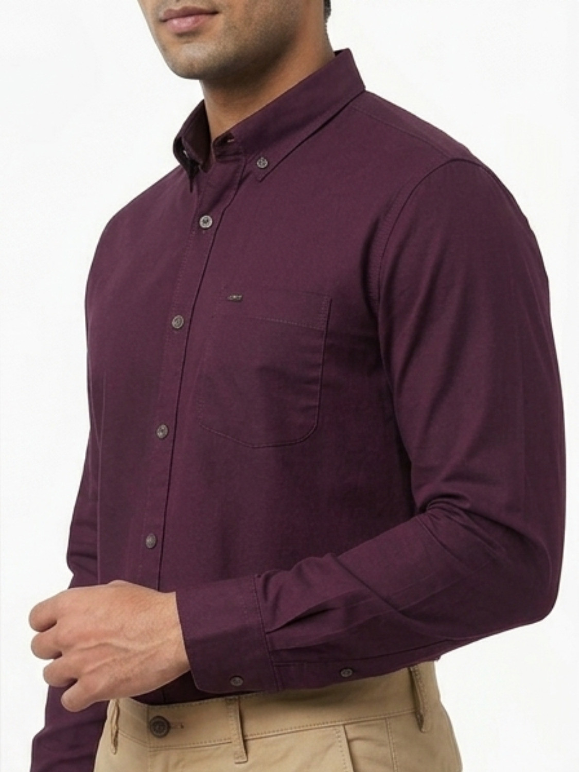 Image of SATVISH Men Solid Casual Maroon Shirt