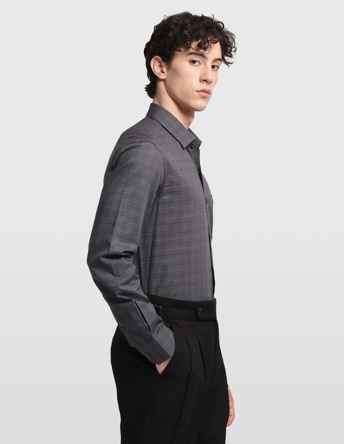 Image of ARROW Men Checkered Formal Grey Shirt