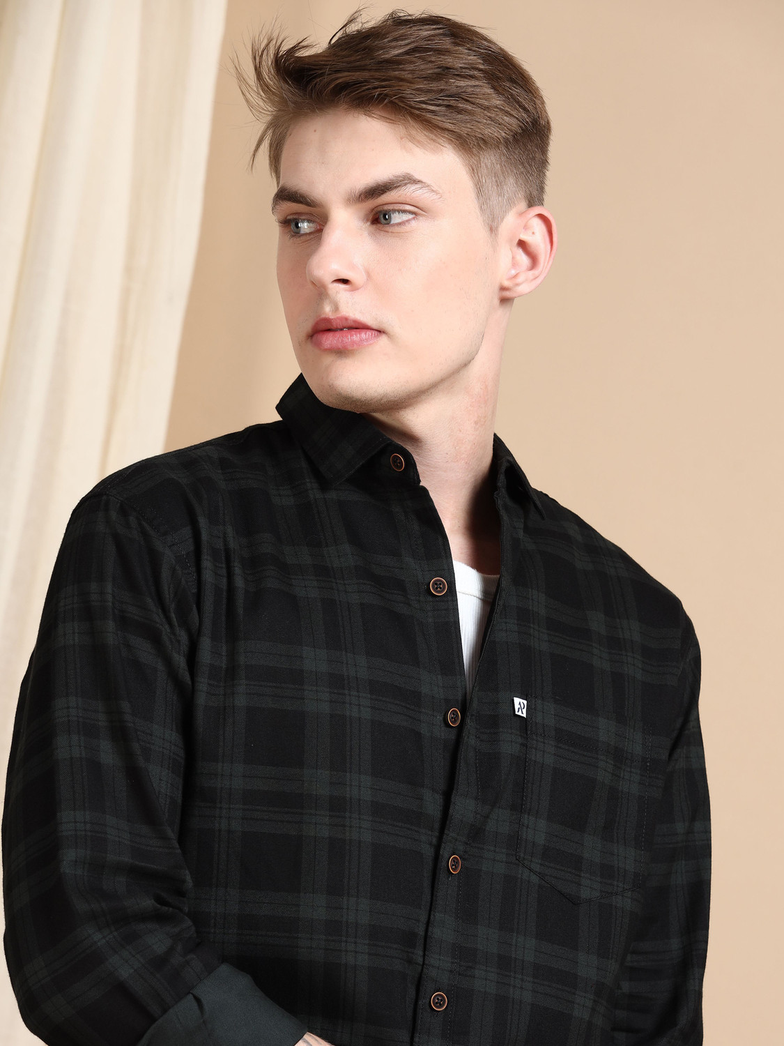 Image of ALLWIN PAUL Men Checkered Casual Black Shirt