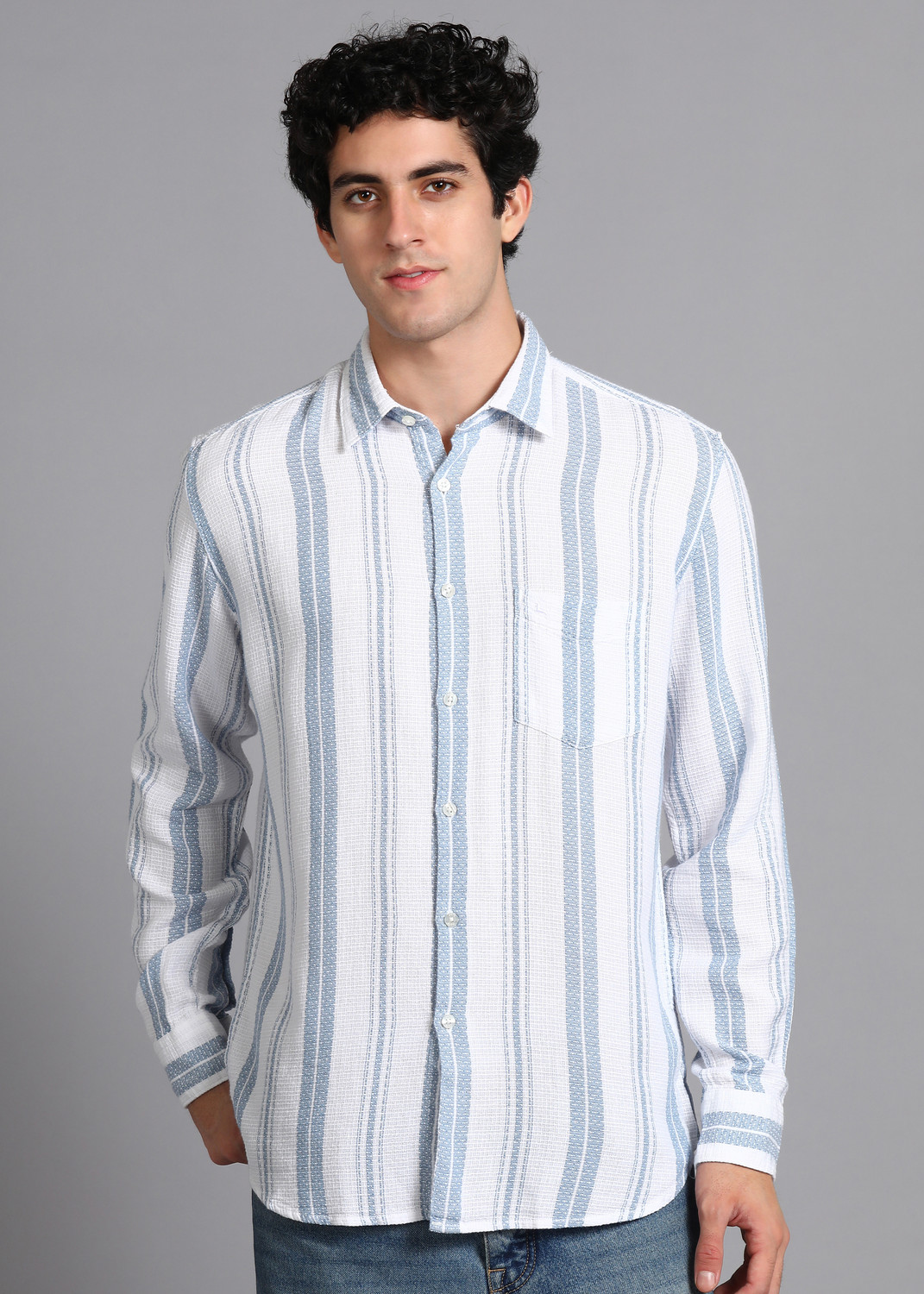 Image of PARX Men Striped Casual Blue Shirt