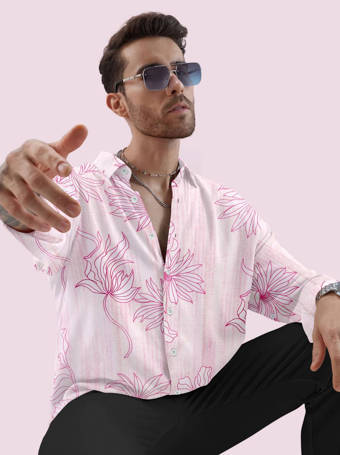 vdlooks Men Floral Pink Shirt - Image 2