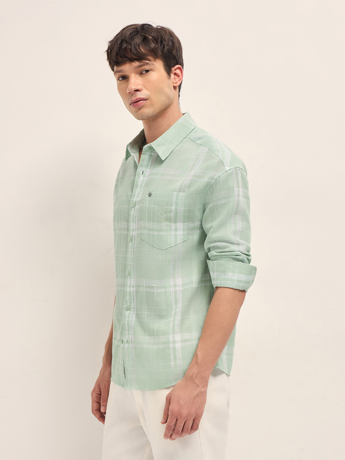 Image of THE BEAR HOUSE Men Checkered Casual Green Shirt