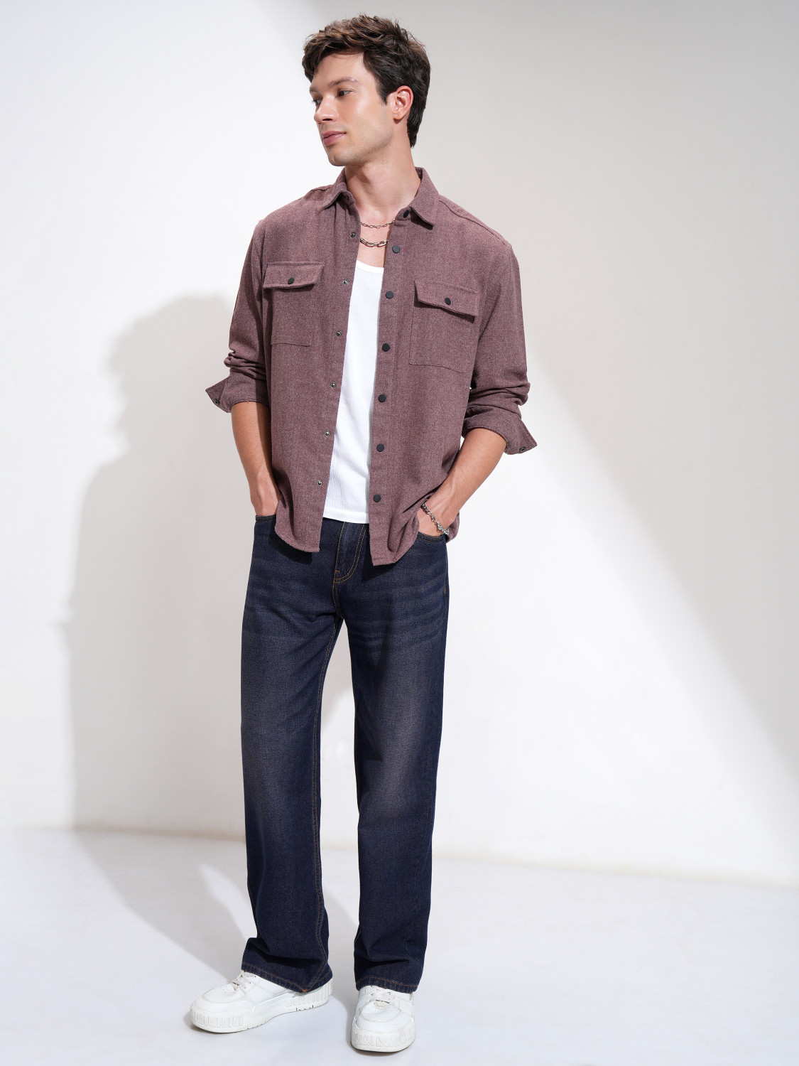 Image of HIGHLANDER Men Self Design Casual Maroon Shirt
