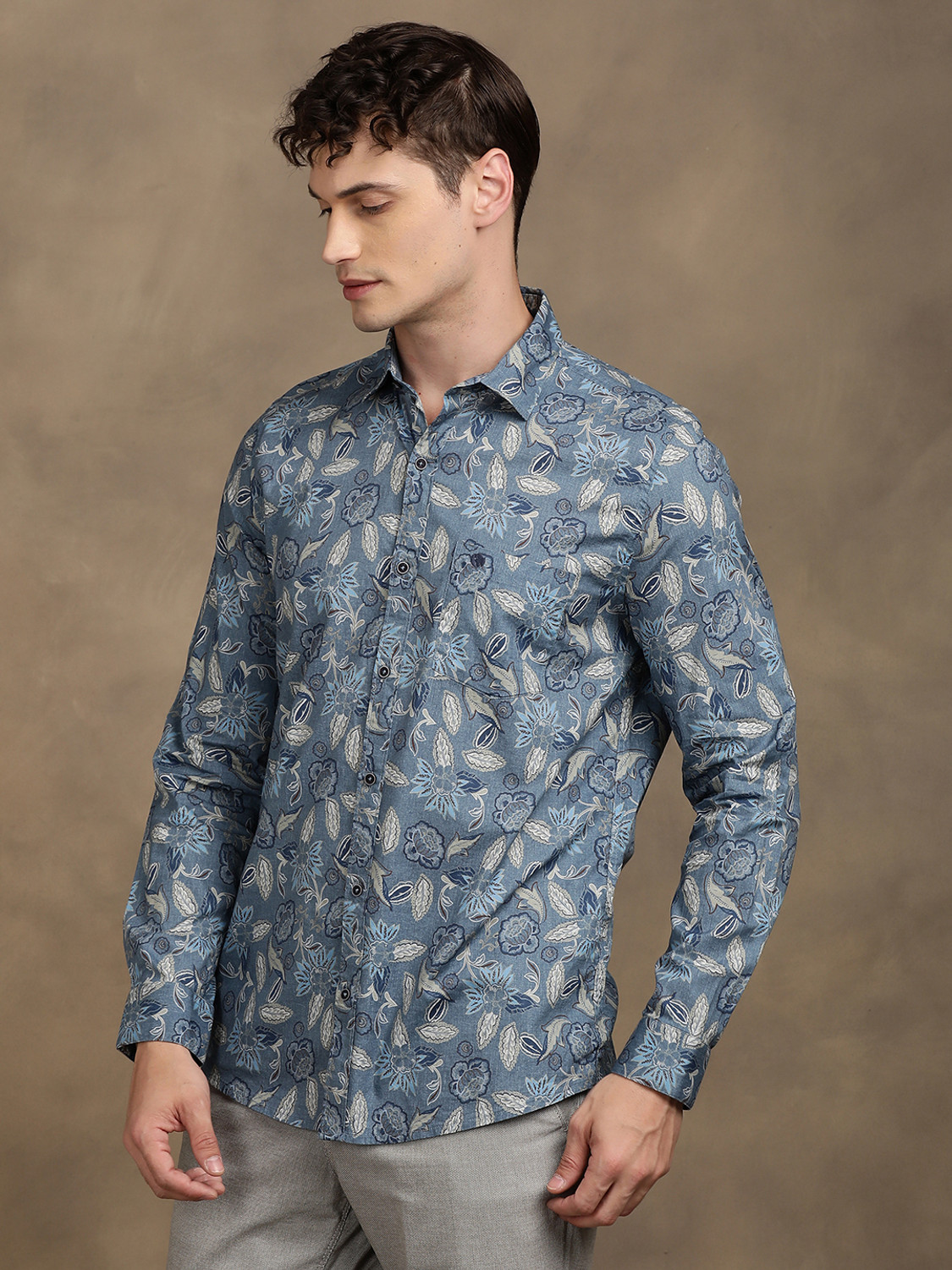 Image of TURTLE Men Printed Casual Blue Shirt