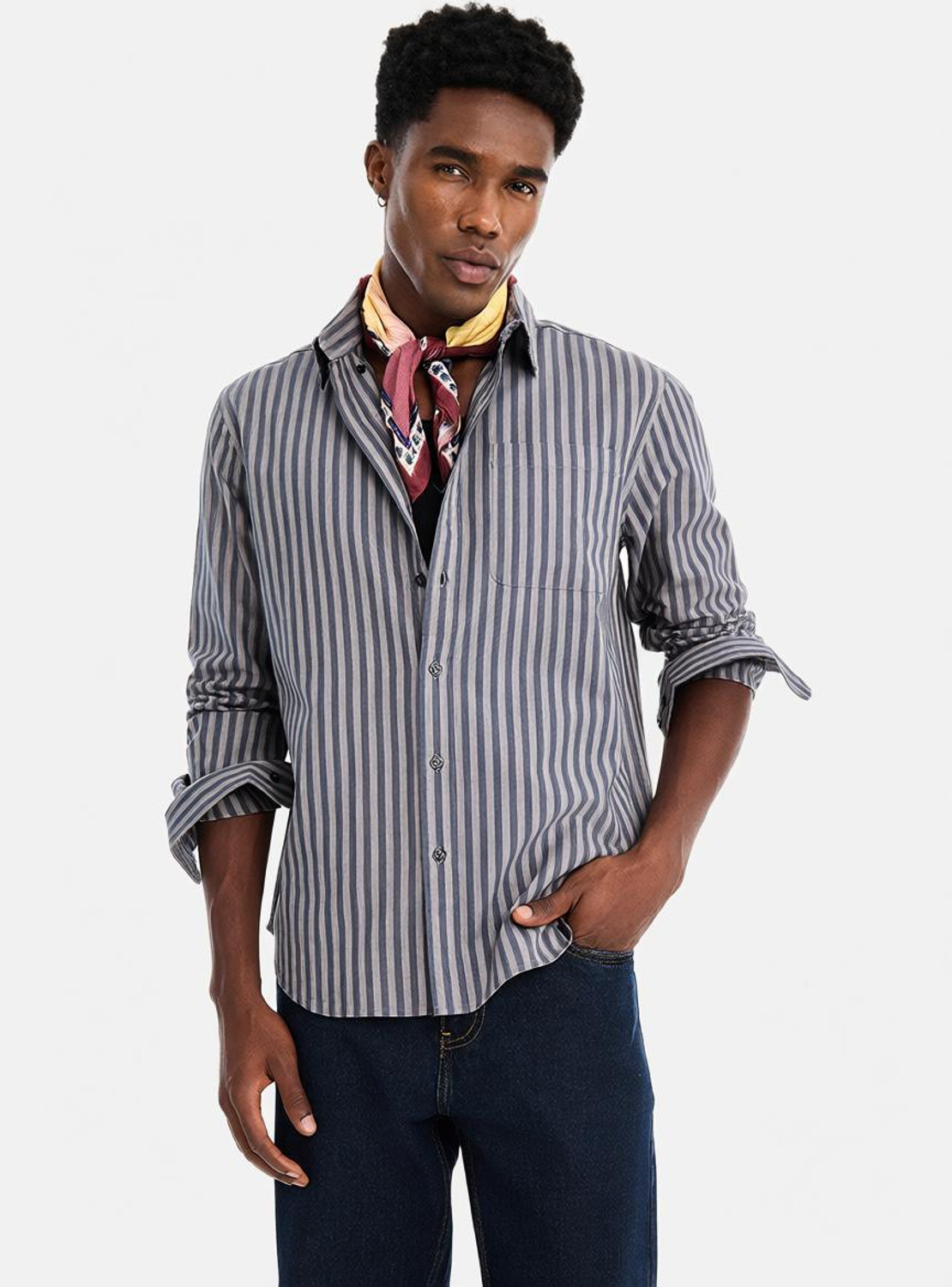 Image of Snitch Men Regular Fit Striped Button Down Collar Casual Shirt