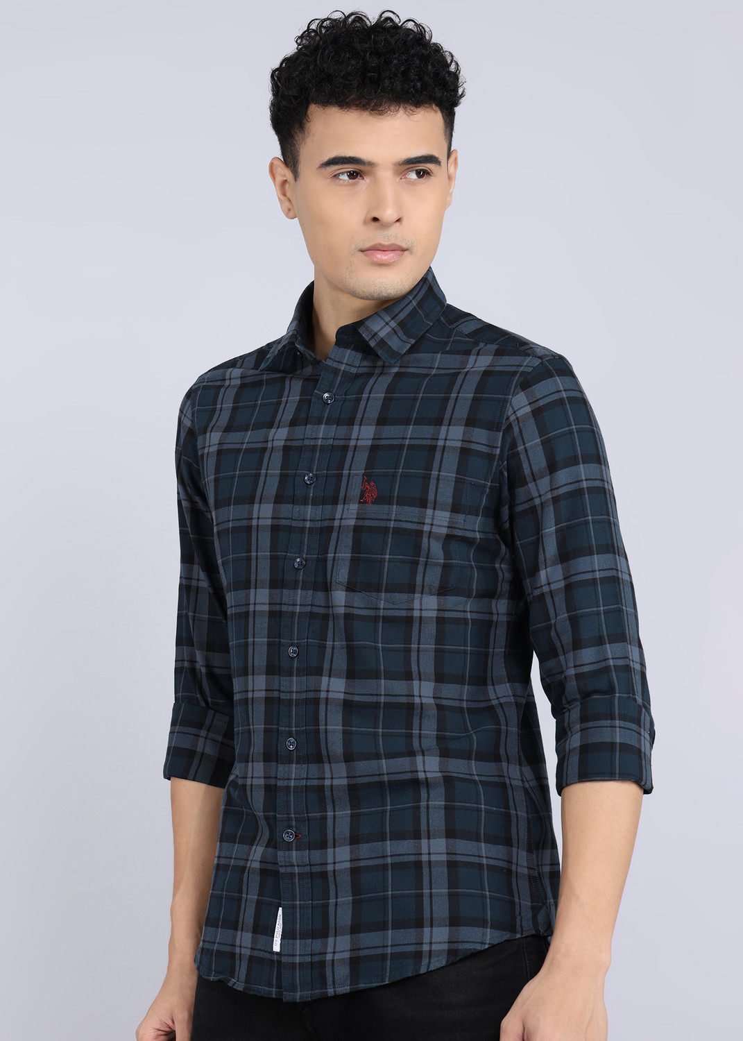 Image of U.S. POLO ASSN. Men Checkered Casual Green Shirt