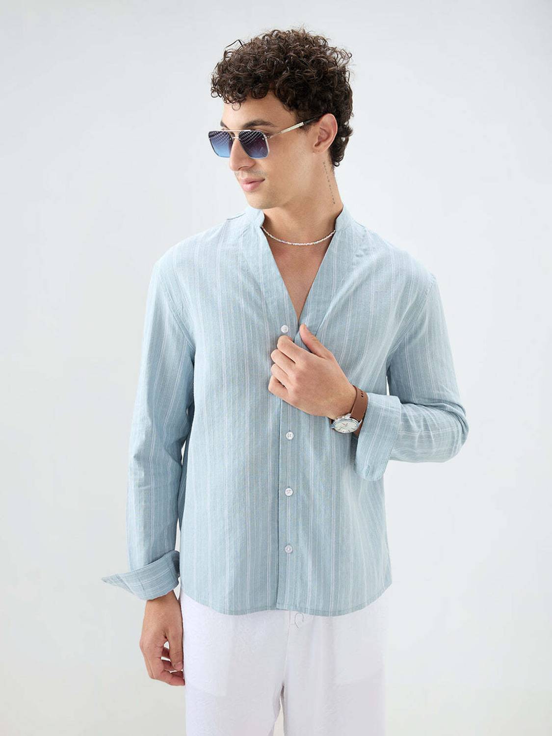 VASTRADO Men Striped Blue Shirt - Image 5