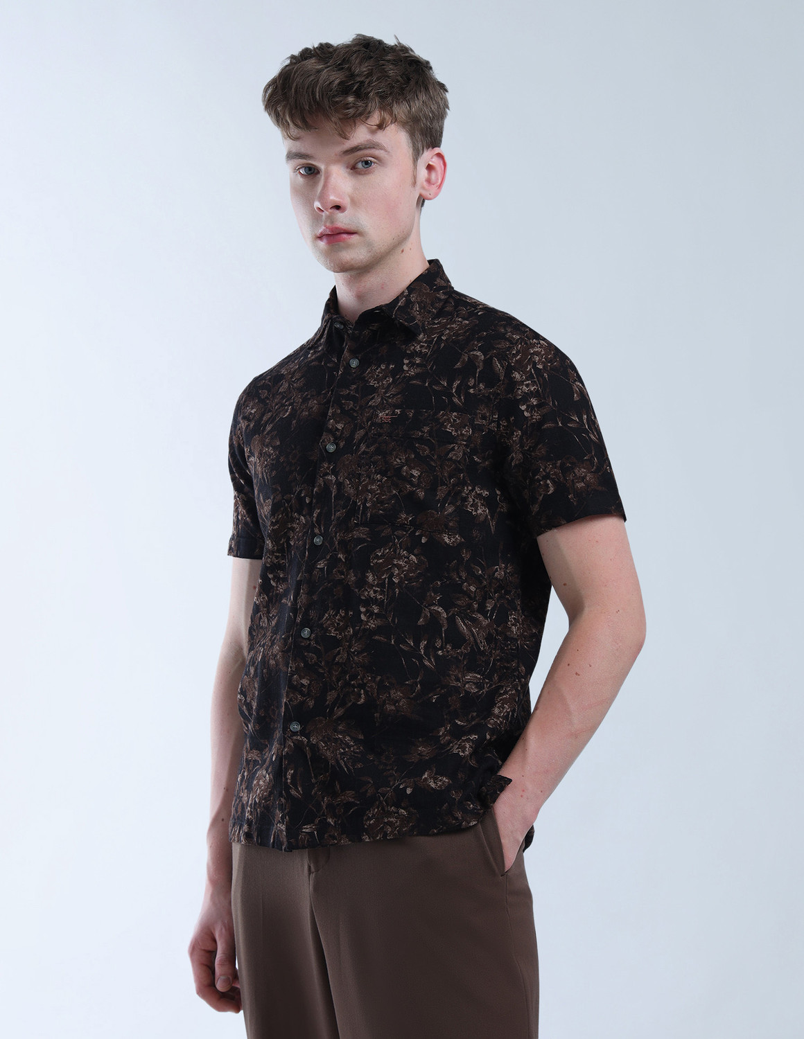 Image of FLYING MACHINE Men Printed Casual Black Shirt
