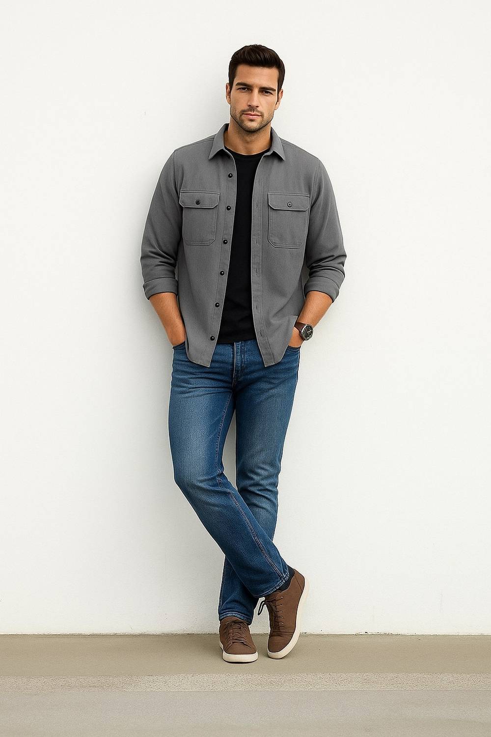 VG BROTHER Men Solid Casual Grey Shirt - Image 5