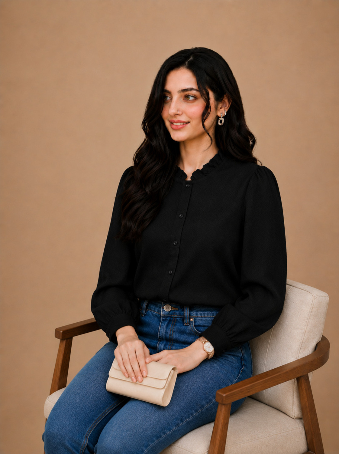 Image of fab & funky Women Solid Lounge Wear Black Shirt