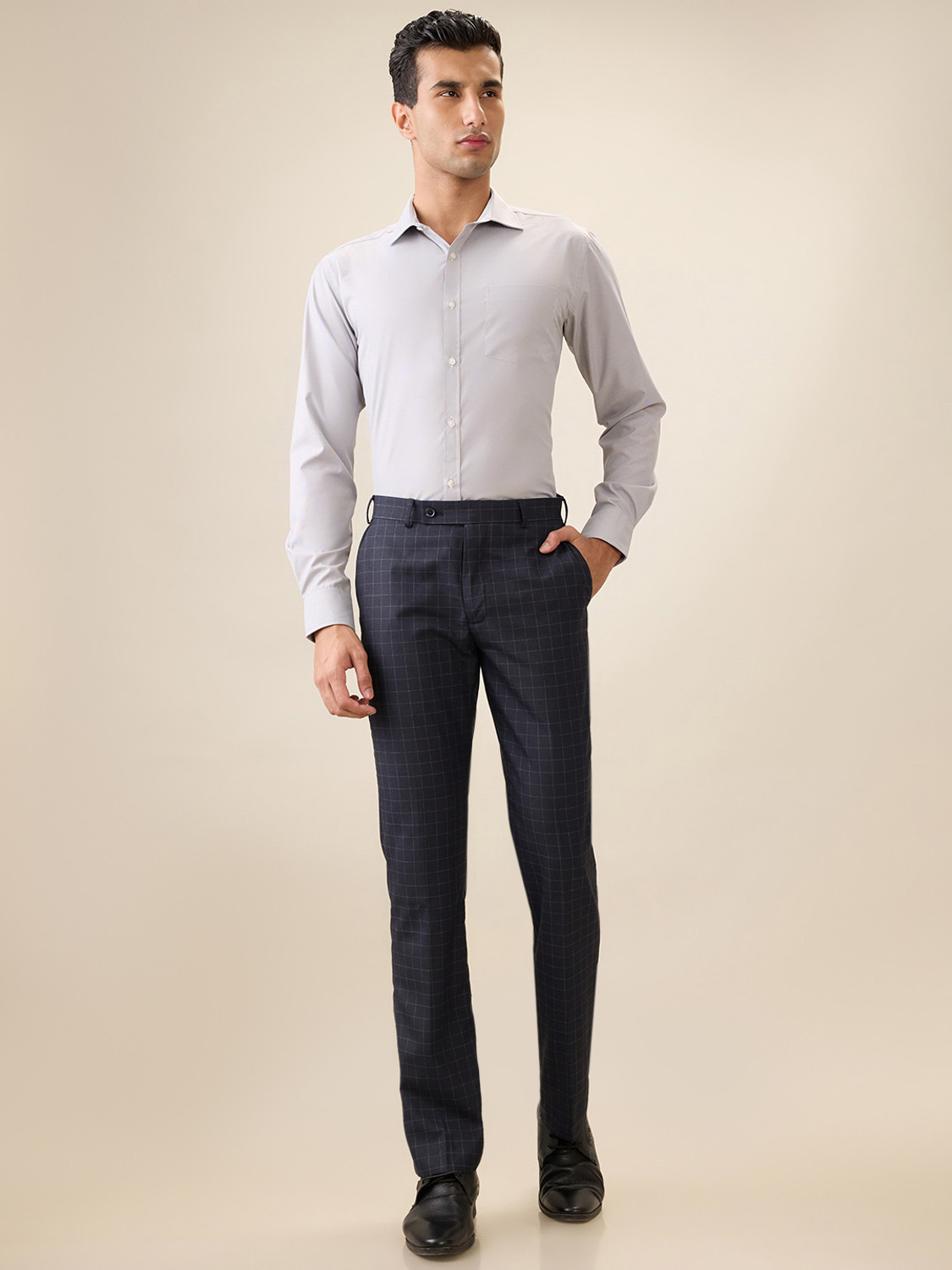 Image of PARK AVENUE Men Self Design Formal Grey Shirt