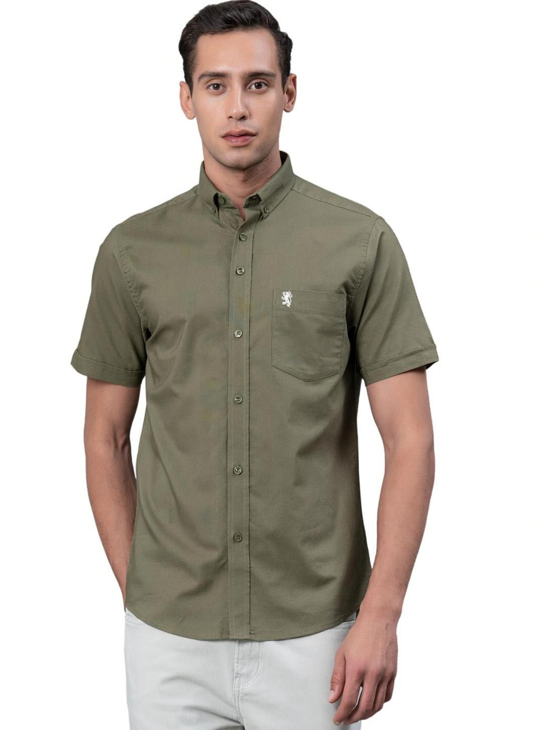 Image of RED TAPE Men Solid Casual Green Shirt