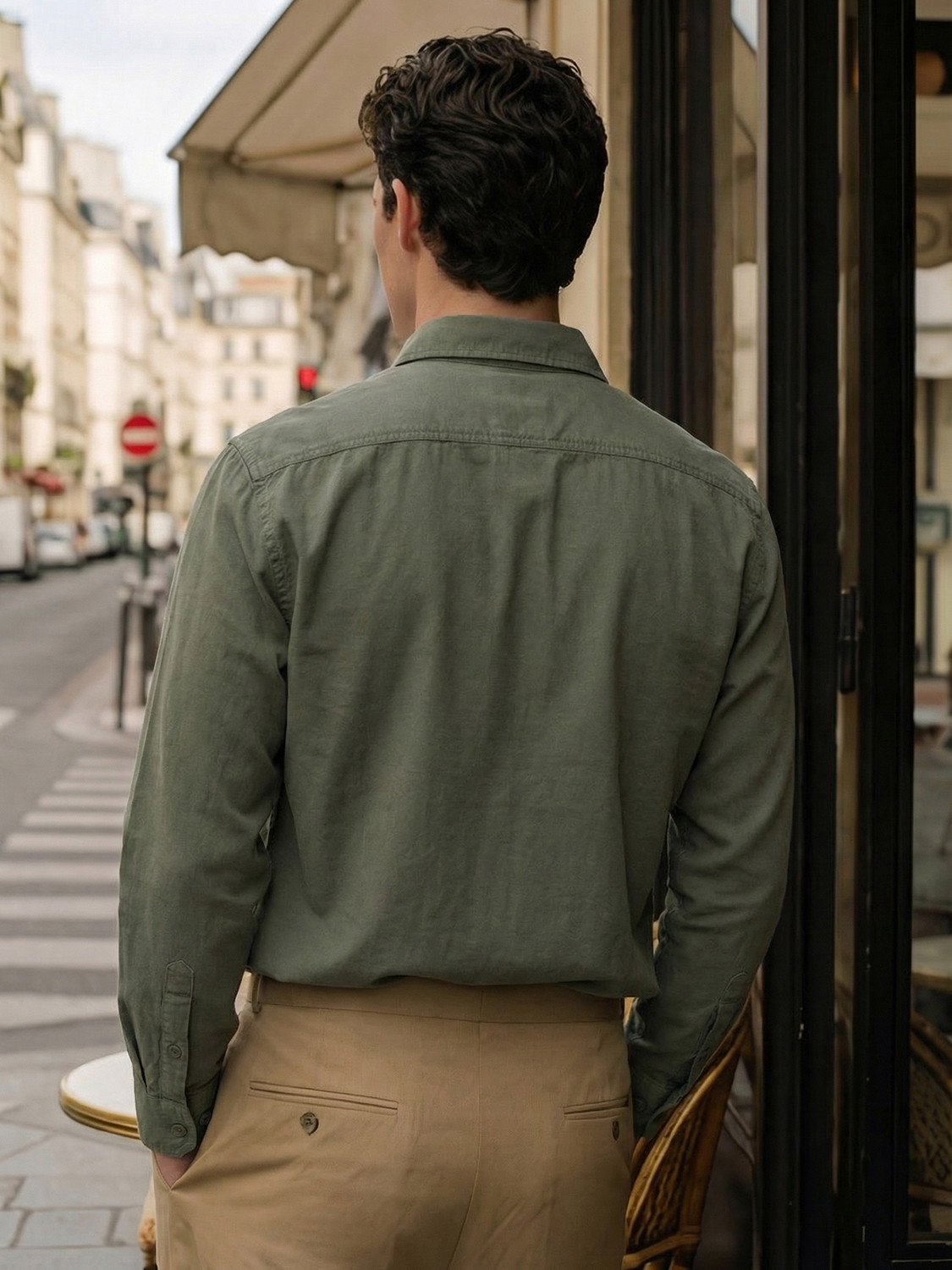Image of LOCOMOTIVE Men Self Design Casual Green Shirt