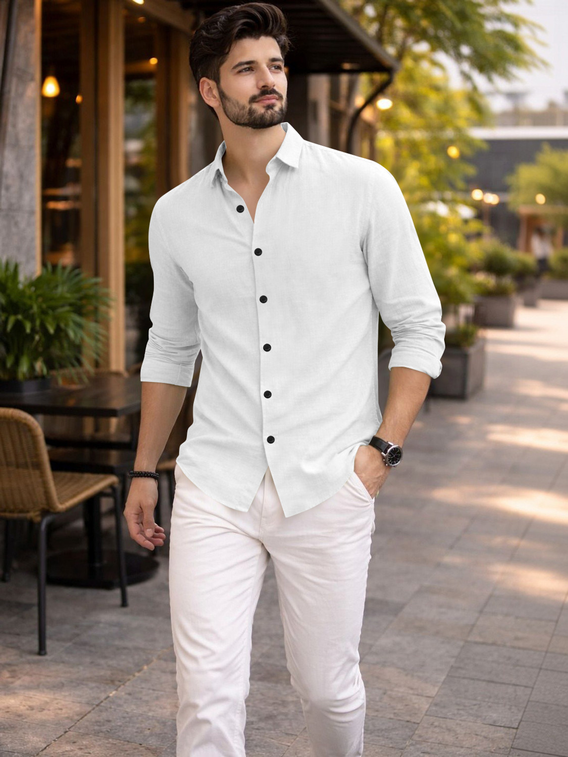 Image of Mameru Men Regular Fit Solid Spread Collar Casual Shirt