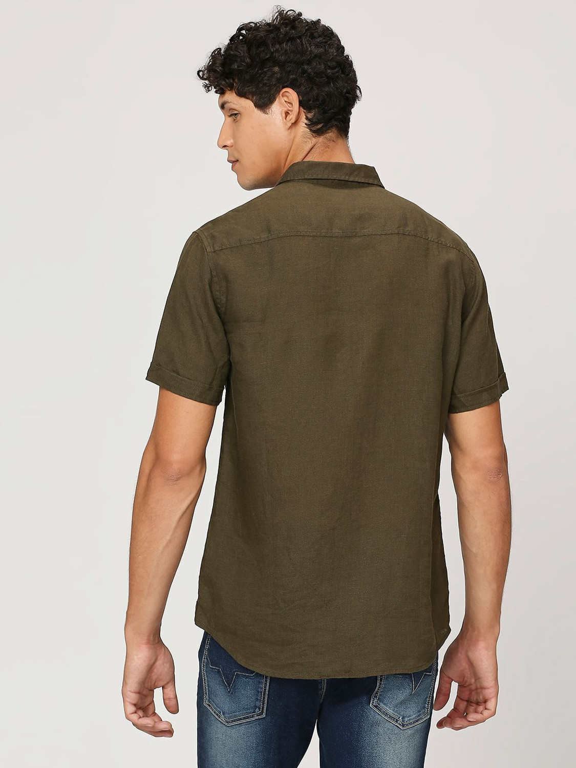 Image of Pepe Jeans Men Self Design Casual Dark Green Shirt