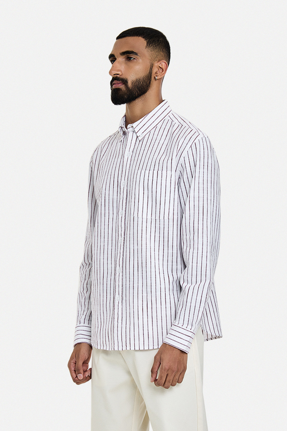 Image of Snitch Men Striped Casual White Shirt