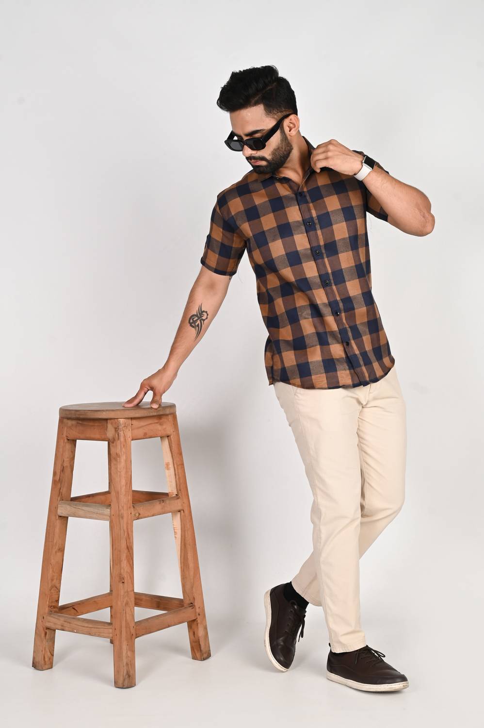 Dark Age Men Checkered Casual Brown Shirt