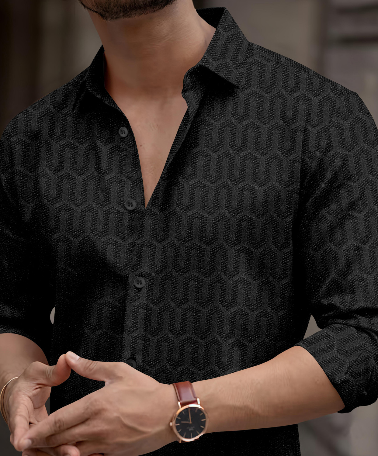 Image of Nofilter Men Self Design Casual Black Shirt