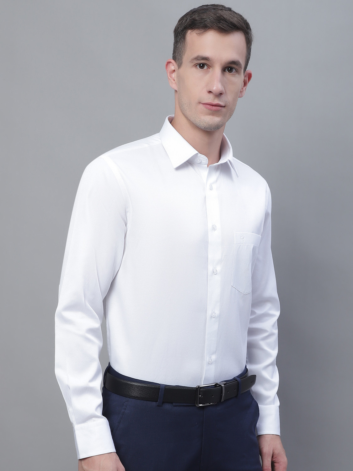Image of CANTABIL Men Self Design Formal White Shirt