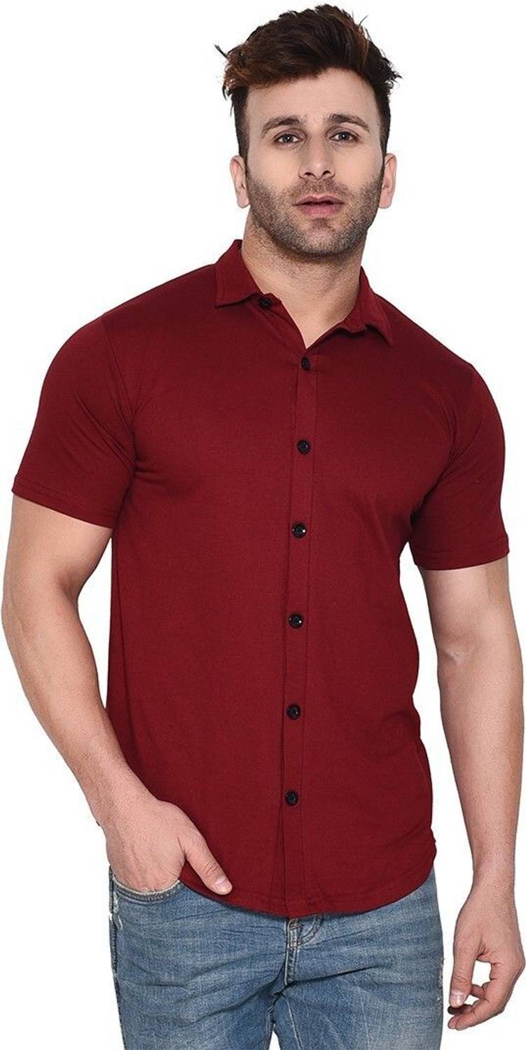 Lawful Casual Men Solid Casual Maroon Shirt