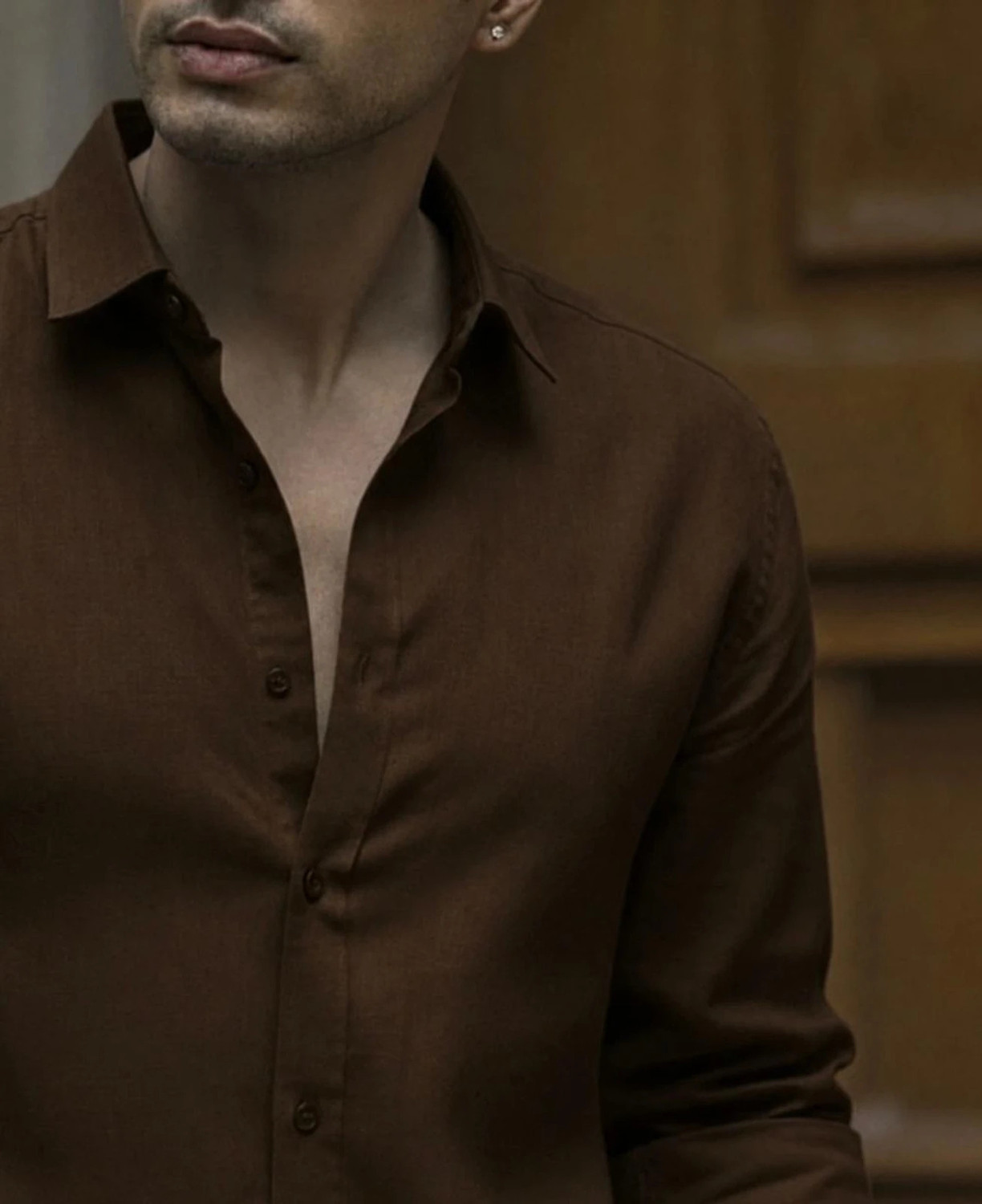 Image of Uiriuy Men Solid Casual Brown Shirt