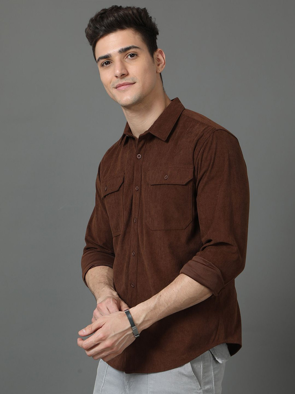 Image of HERE&NOW Men Regular Fit Solid Casual Shirt