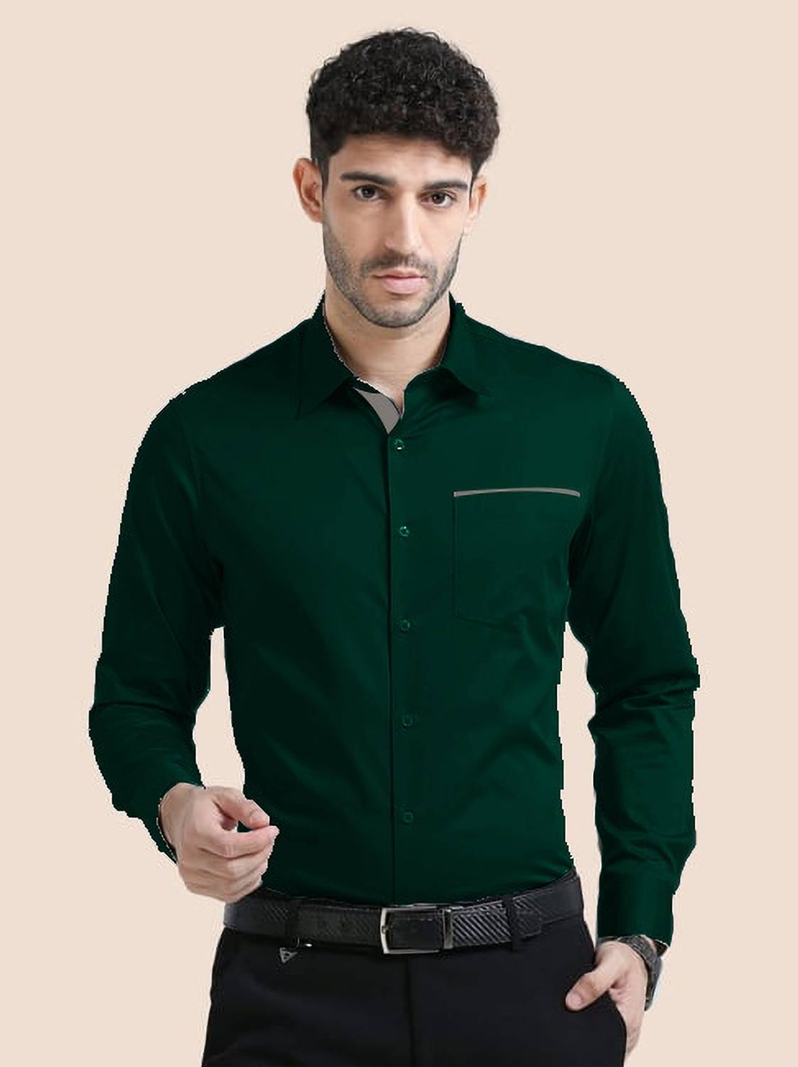 RD FASHION HUB Men Solid Casual Dark Green Shirt