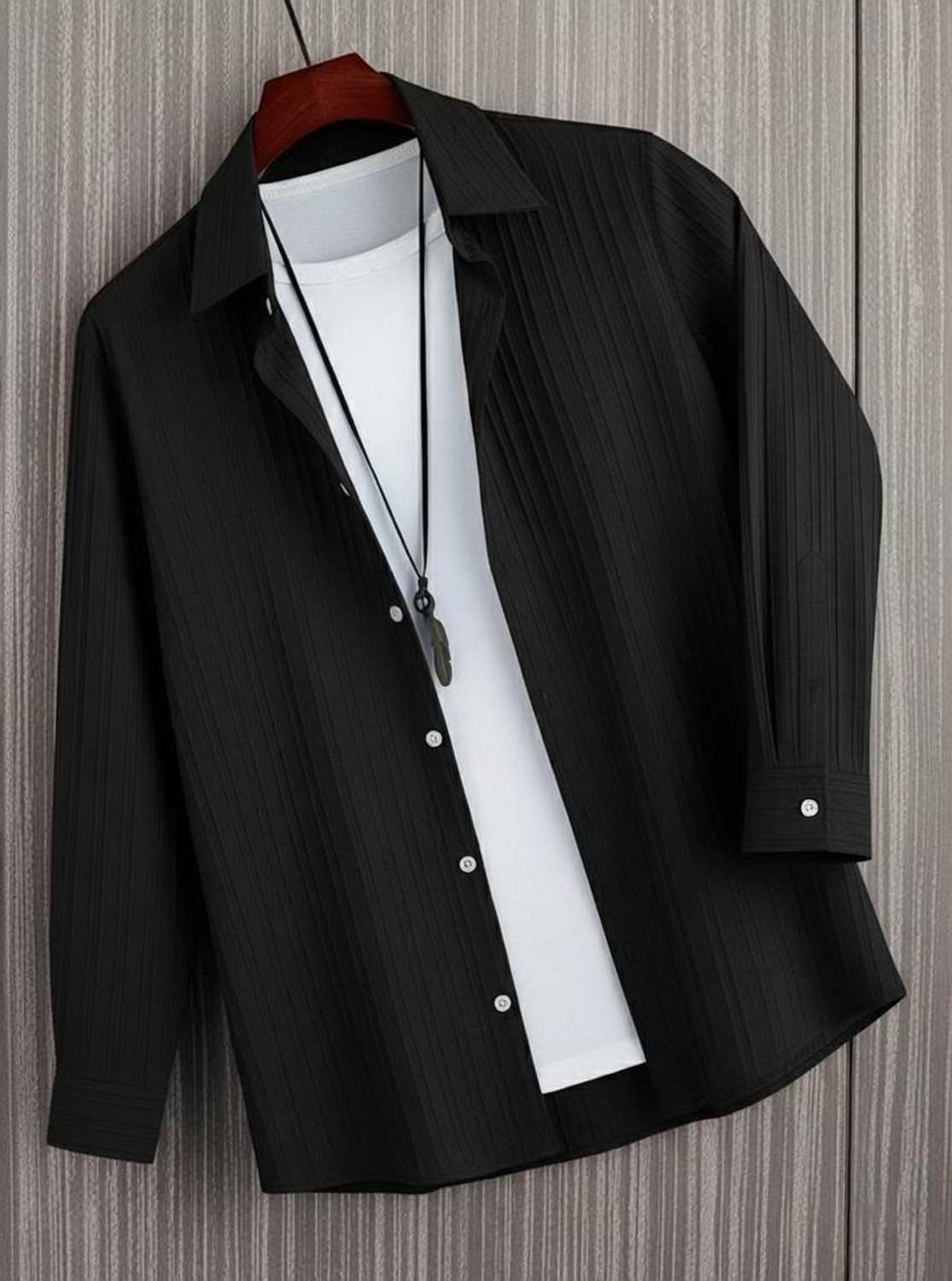 Image of Kachhot Men Self Design Casual Black Shirt