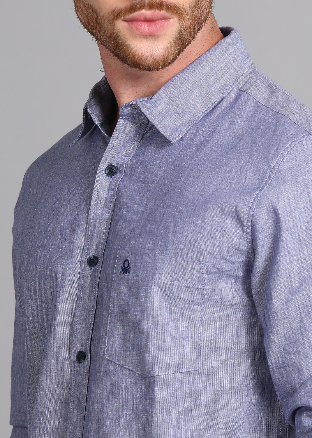 Image of United Colors of Benetton Men Solid Casual Blue Shirt