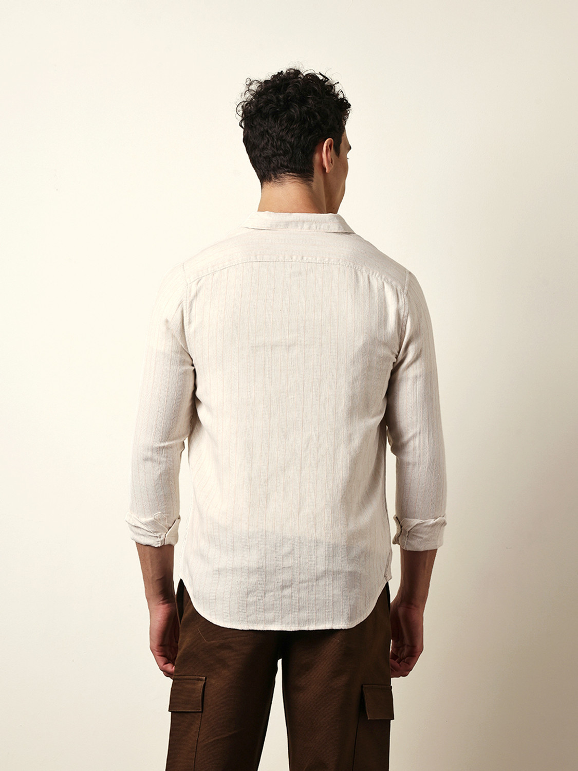 Image of THE BEAR HOUSE Men Striped Casual Cream Shirt
