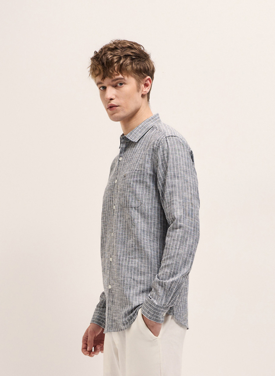 Image of THE BEAR HOUSE Men Striped Casual Grey Shirt