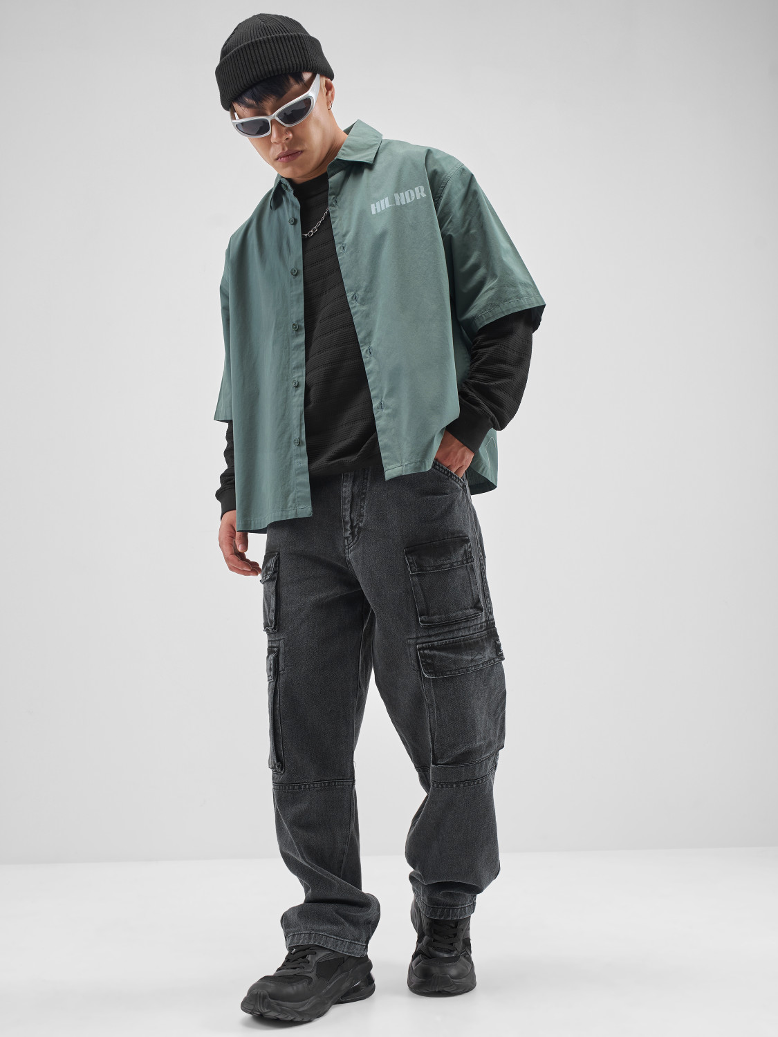 Image of HIGHLANDER Men Printed Casual Green Shirt